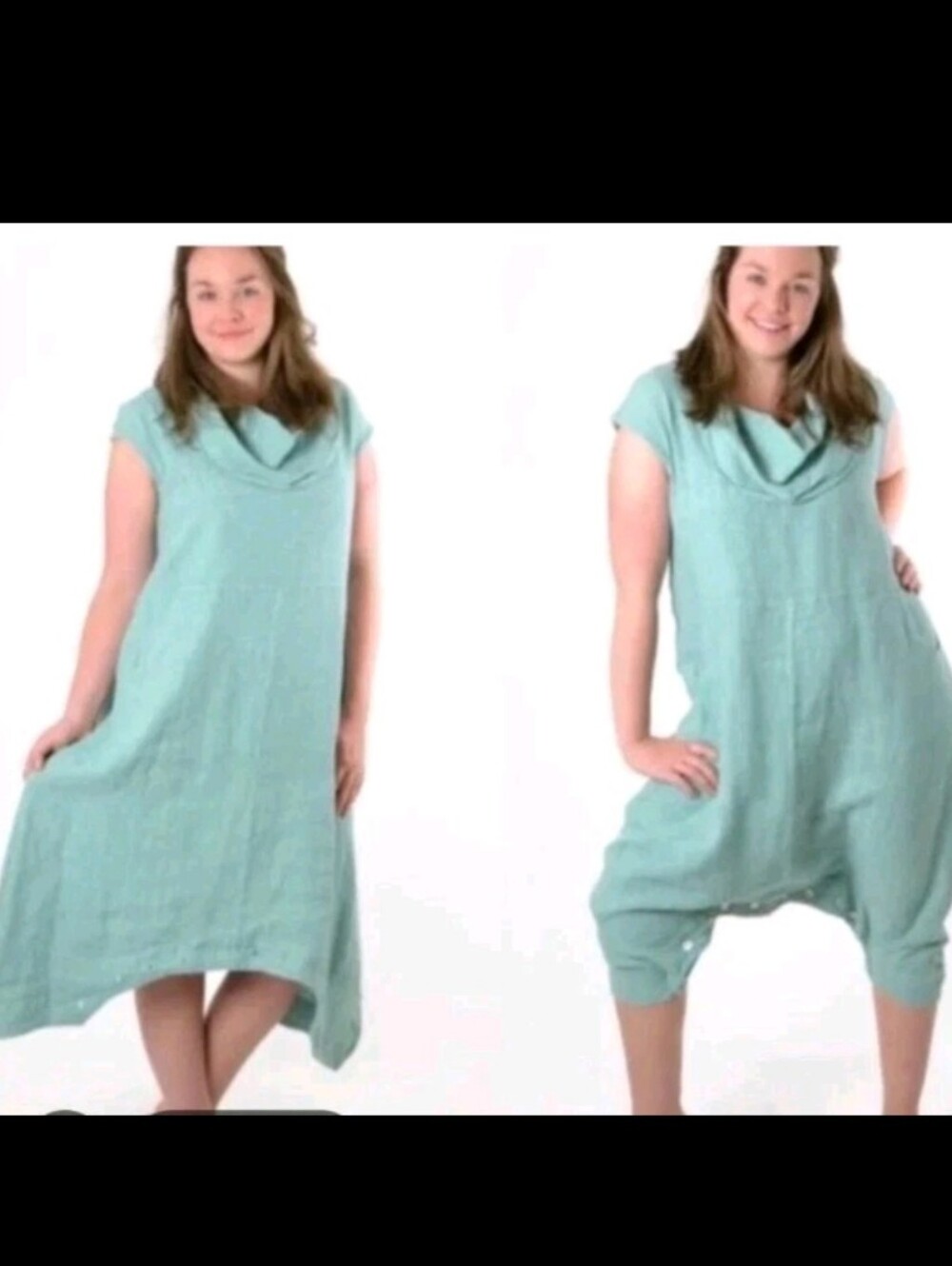 Bryn Walker Atticus Linen Harem Romper Dress Lagenlook Jumpsuit Sea Foam Green M